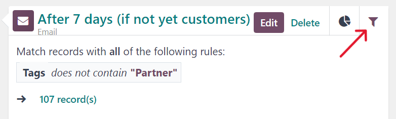 What a campaign activity filter tab looks like in NightPOS Marketing Automation.