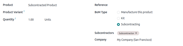Bill of Materials configuration for subcontracting in NightPOS.