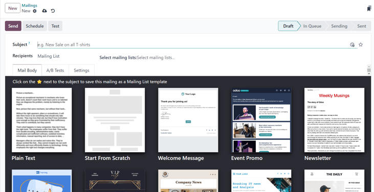 View of a blank email detail form in NightPOS Email Marketing application.