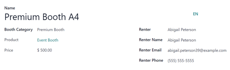 Typical booth form in the NightPOS Events application.