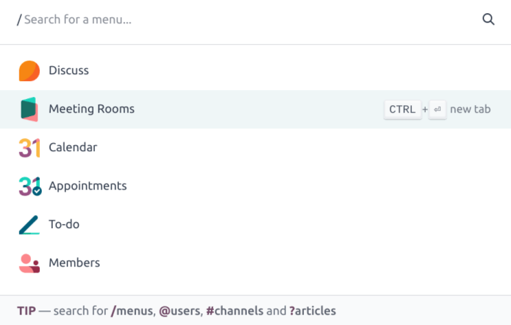 The command palette in NightPOS, with the menu search option selected.