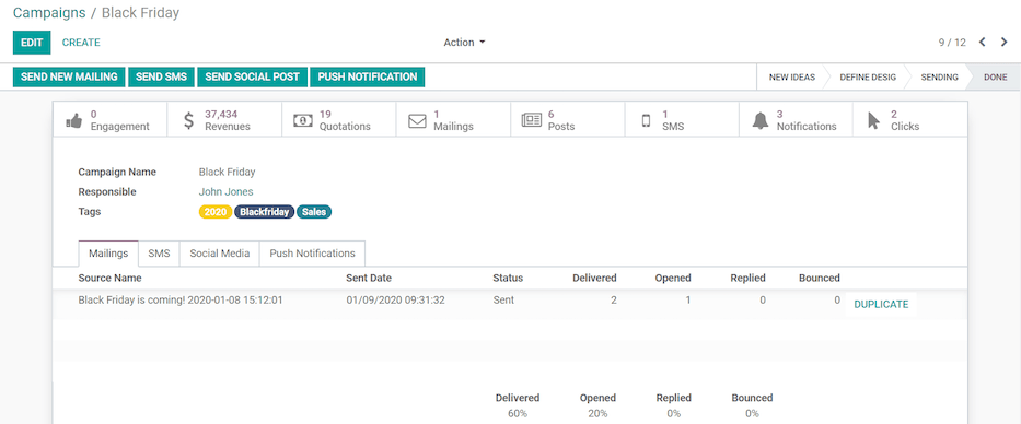View of a sample campaign template page in NightPOS Social Marketing.