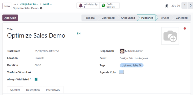 Typical event track form in the NightPOS Events application.