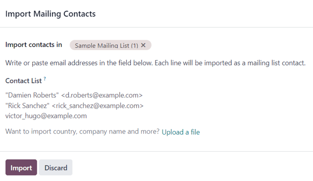 The import mailing contacts pop-up form that appears in NightPOS Email Marketing.