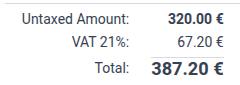 NightPOS automatically computes a tax amount for the 21% tax.