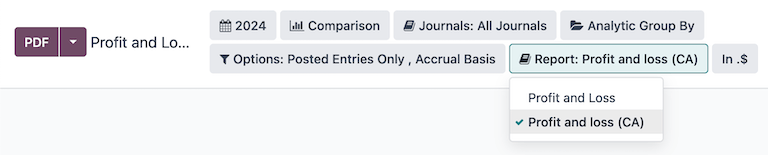 Profit and loss report selection for CA localization in NightPOS.
