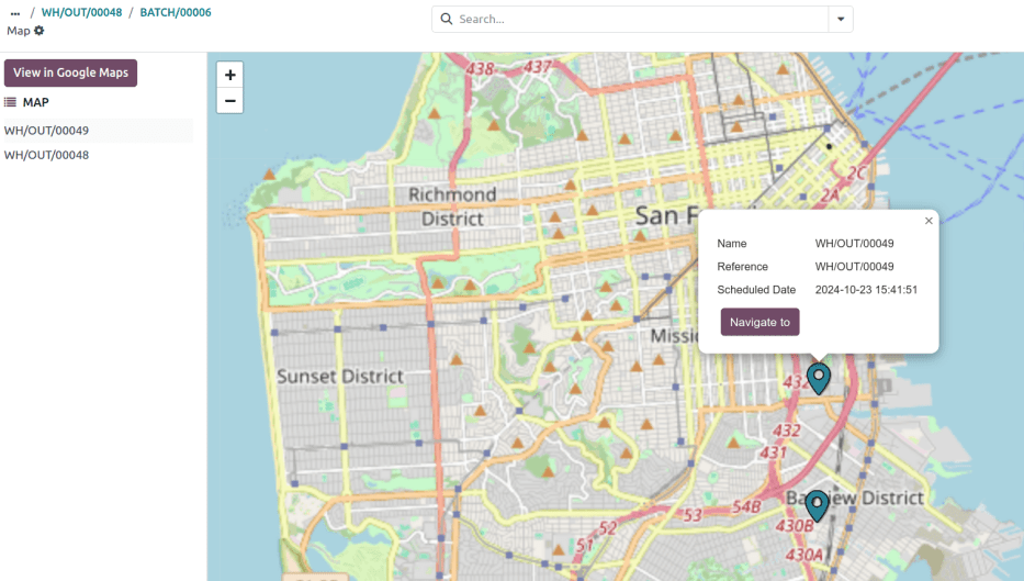 Show map in NightPOS, with information of the delivery orders.