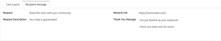 Recipient Message tab in the card campaign form in NightPOS Marketing Card.