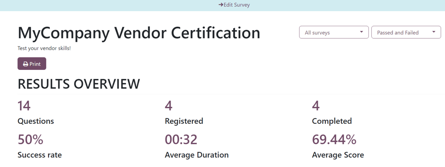 Typical survey results page when 'See results' is clicked from the NightPOS Surveys dashboard.