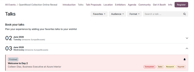 The track-related event submenu options on an event website built with NightPOS Events.