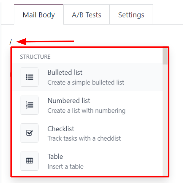 View of the rich text editor drop-down in the NightPOS Email Marketing application.