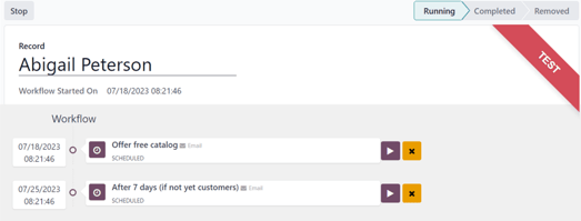 Test screen in NightPOS Marketing Automation.