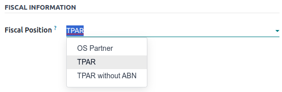 TPAR fiscal position on a vendor.