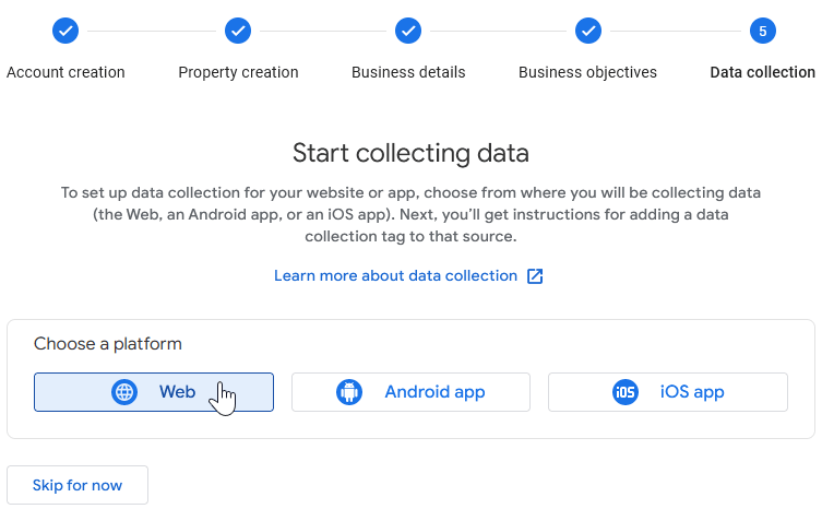 เลือกแพลตฟอร์มสำหรับทรัพย์สิน Google Analytics ของคุณ