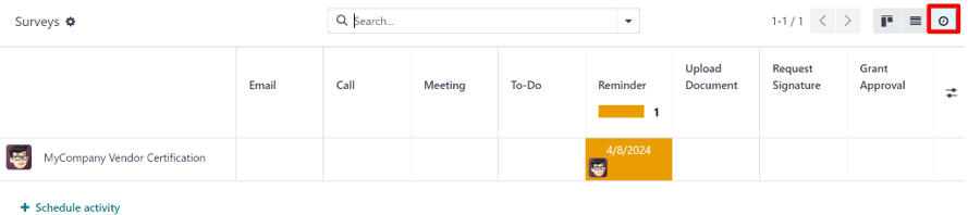 The activities view option located on the NightPOS Surveys dashboard.