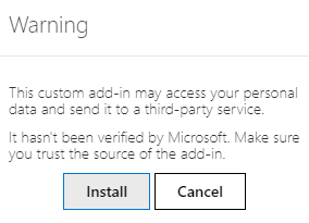 คำเตือนการติดตั้ง Add-in แบบกำหนดเองใน Outlook