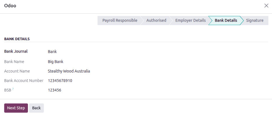 The bank info page of the onboarding pop-up window.