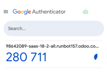 มุมมองของแอป Google Authenticator พร้อมรหัสหกหลักสำหรับการยืนยันตัวตนแบบสองปัจจัย