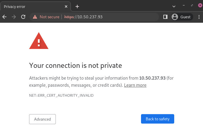 หน้าเตือนเกี่ยวกับความเป็นส่วนตัวของการเชื่อมต่อบน Google Chrome