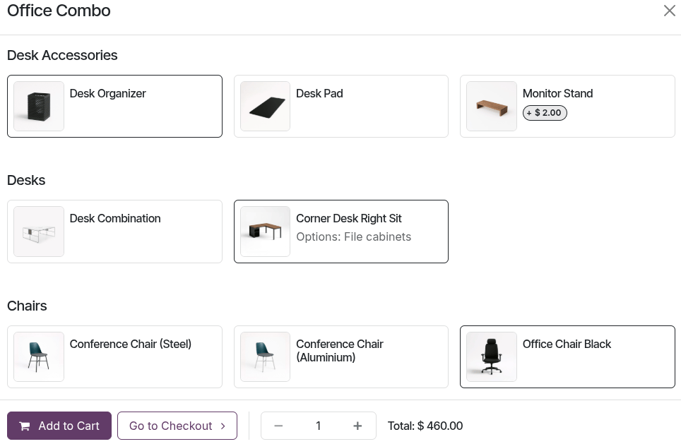 เพิ่มสินค้าคอมโบลงในตะกร้า
