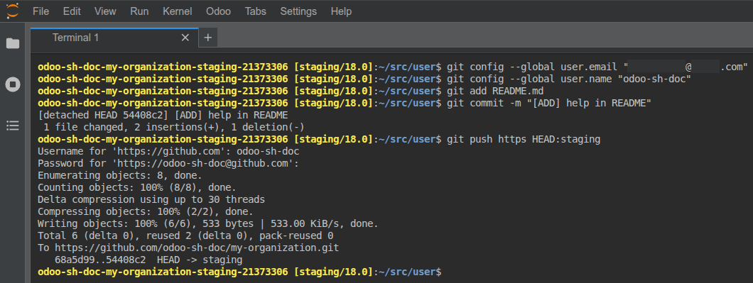 คำสั่งสำหรับ commit และ push การเปลี่ยนแปลง