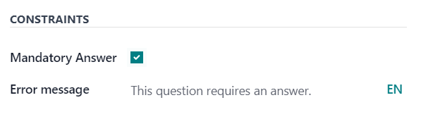The Constraints section in the options tab in NightPOS Surveys.
