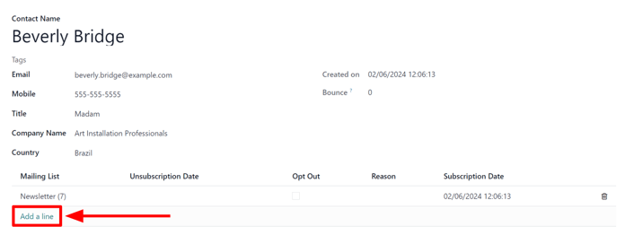 The Add a line for mailing lists on a standard contact form in NightPOS Email Marketing.