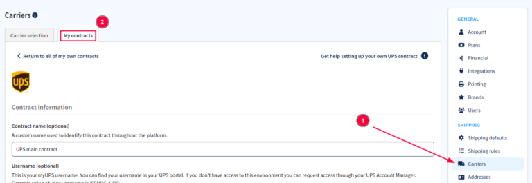 ไปยังส่วนสัญญาใน Sendcloud