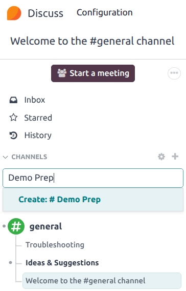 View of discuss's sidebar and a channel being created in NightPOS Discuss.