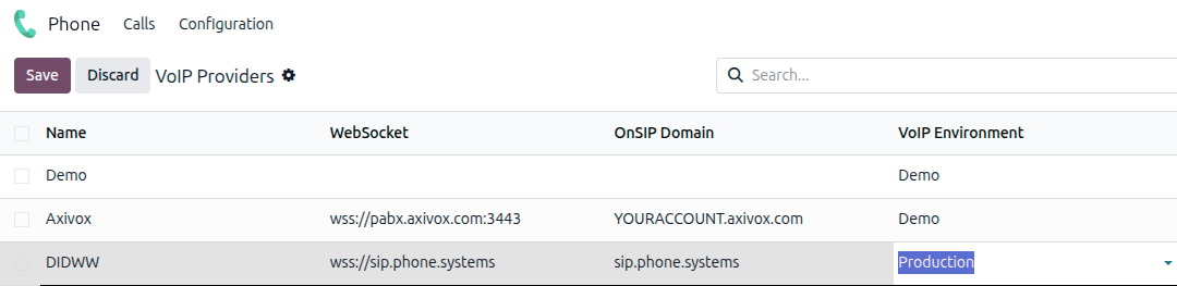 DIDWW configuration settings in the *NightPOS Phone* app.