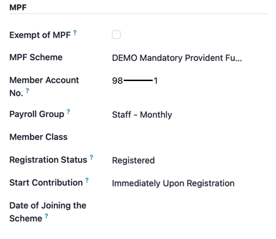 ส่วนการตั้งค่า MPF ในแบบฟอร์มพนักงาน