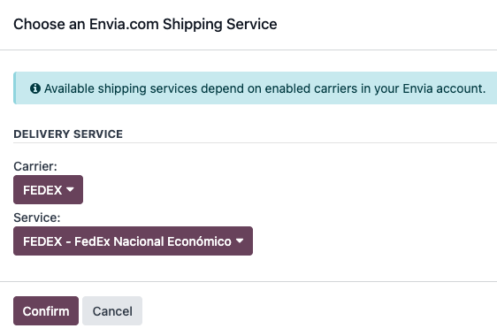 ป๊อปอัปผู้ให้บริการและบริการของ Envia.com