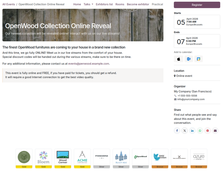 Event sponsors logos in footer in NightPOS Events.