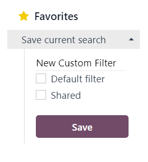 View of the Favorites drop-down menu on the NightPOS Email Marketing application.