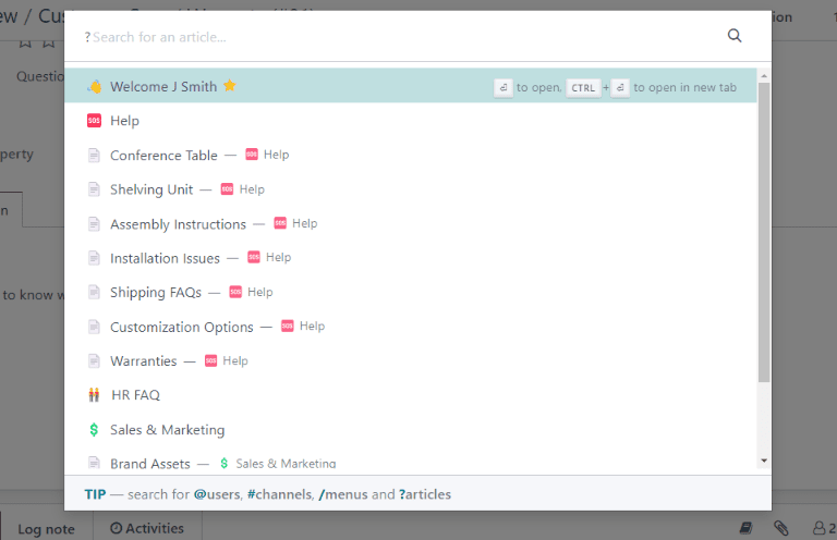 มุมมองหน้าต่างค้นหาคลังข้อมูลจากตั๋ว Helpdesk