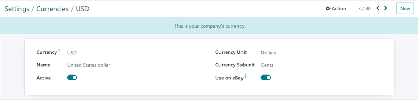 How a main currency detail form looks in NightPOS Accounting.