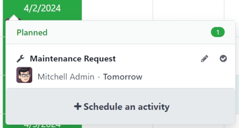หน้าต่างป๊อปอัป Schedule Activity