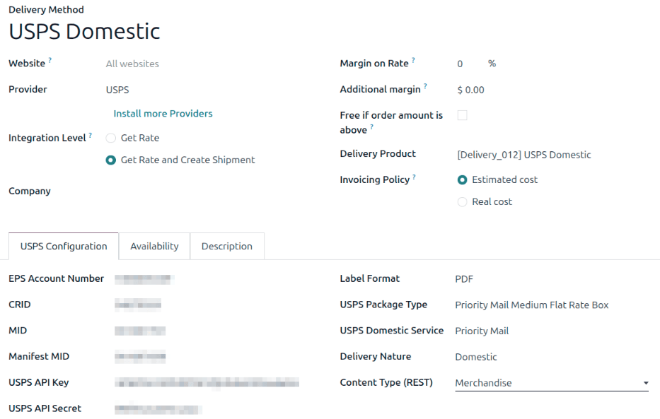 วิธีการจัดส่ง USPS Domestic ที่กำหนดค่าครบถ้วนแล้ว