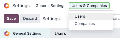 Users menu in the Users & Companies section of the Settings app of NightPOS.
