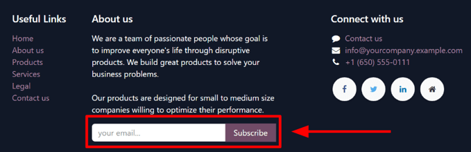 Sample of how a newsletter block appears on an NightPOS Website.