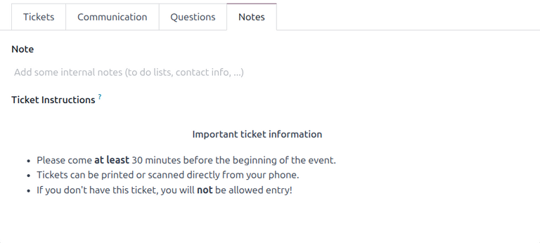 Typical notes tab on an event form in the NightPOS Events application.