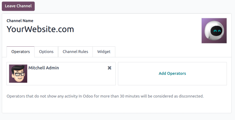 View of a live chat channel form for NightPOS Live Chat.