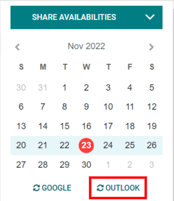 The "Outlook" sync button in NightPOS Calendar.