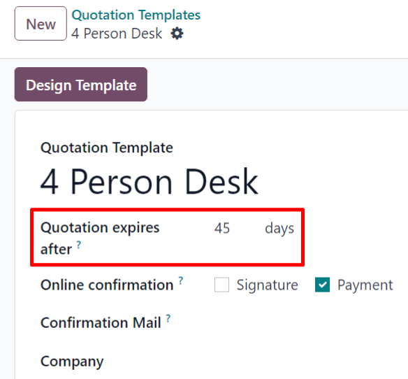 The quotation expires after field on a quotation template form in NightPOS Sales.