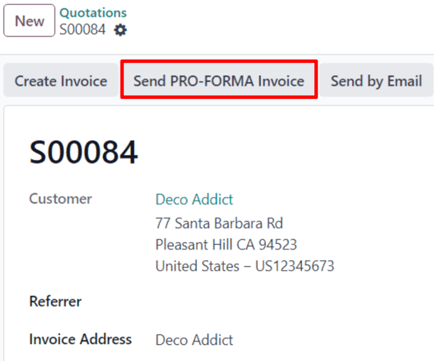 The Send Pro-Forma Invoice button on a typical sales order in NightPOS Sales.