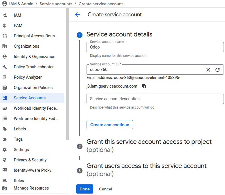 การสร้างบัญชีบริการ Google Cloud