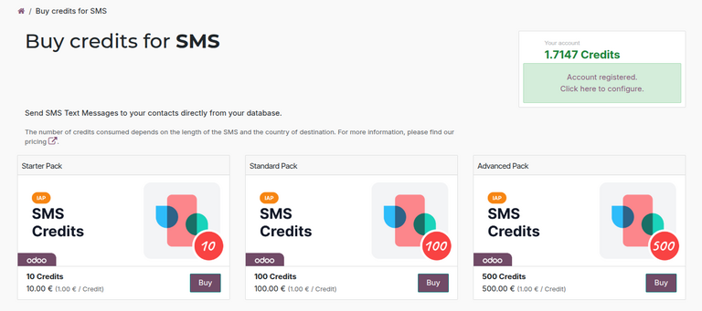Buy SMS Credits page in the NightPOS IAP Portal.