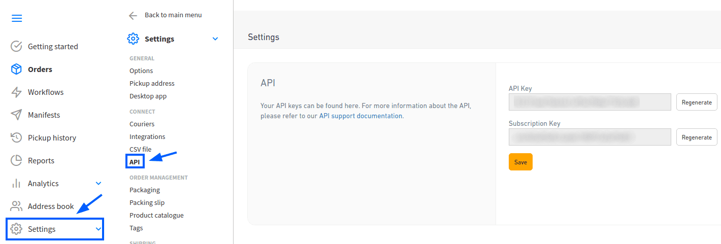 การค้นหาคีย์ API ของ Starshipit