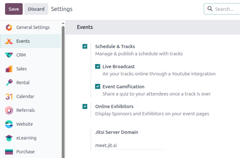 The Schedule and Tracks setting in the NightPOS Events app, along with corresponding options.