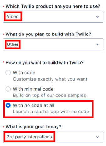 หน้าต้อนรับของ Twilio
